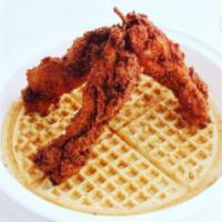 Chicken and Waffles · Our signature Vine waffle, topped with fried chicken and peach butter.