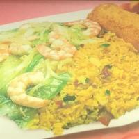 2. Shrimp Chow Mein Combination Platter · Served with fried rice and spring roll.