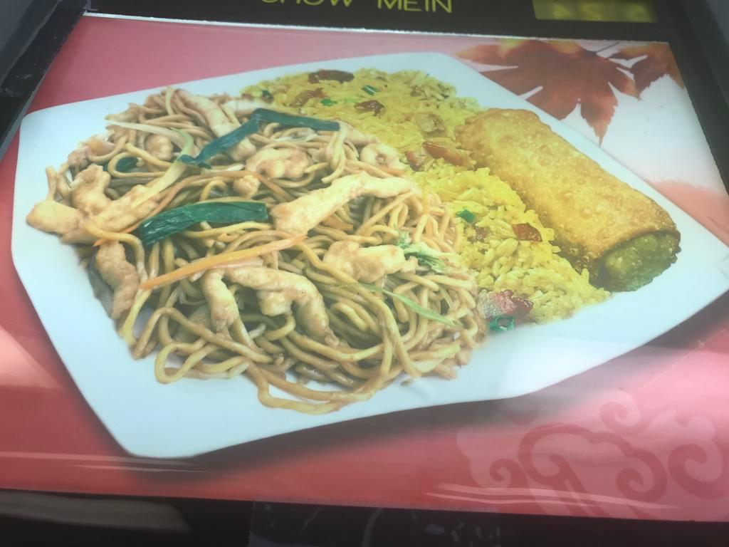 19. Chicken Lo Mein Combination Platter · Served fried rice and spring roll.