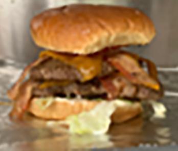 BOTF Signature Double · 2 - 1/4 lb patties, lettuce, tomato, onions, cheddar and provolone cheeses, mayo and four slices of bacon