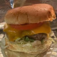 Cheeseburger · 1/4 lb patty, lettuce, onion, tomato, cheddar cheese & mayo aioli