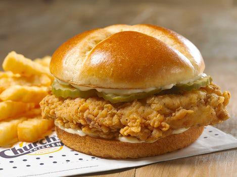 Chicken Sandwich Spicy · We crafted a sandwich using our legendary hand-battered chicken filet placed between a honey-butter brushed and toasted brioche bun.Served with  spicy mayo and a jalapeno pepper to give it a kick and some crunchy pickles for a taste only Church’s® can deliver. Church’s.® Bringin’ That Down Home Flavor.®