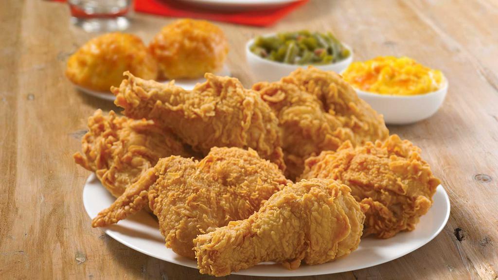 6 Piece Dark Chicken Meal · Six Piece Mixed Chicken Meal
Six pieces of Dark Chicken with two regular sides and two scratch-made Honey-Butter Biscuit™.