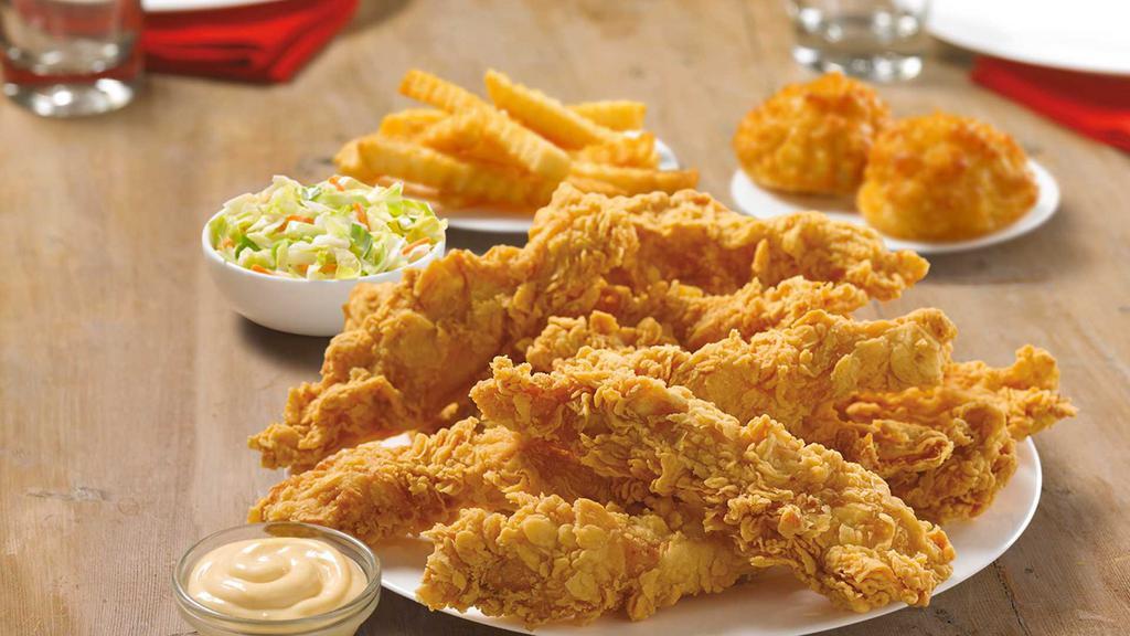 10 Piece Texas Spicy Tenders™ · 10 Texas Spicy Tenders™, our new recipe of our handcrafted classic marinated in buttermilk and perfectly seasoned. Served with your choice of 2 regular sides and 2 scratch made Honey-Butter Biscuits™ .
