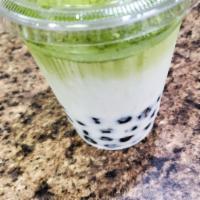 Matcha Boba Tea (Milk 24oz) · Matcha and green tea mixture with milk and brown sugar boba or your choice bursting bubbles ...