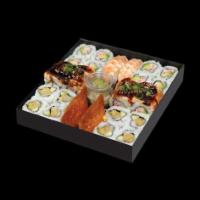  Happy Tray (28pcs) · 28 pieces. 4 pieces nigiri, 8 pieces lion king roll, 8 pieces California roll,  and 8 pieces...