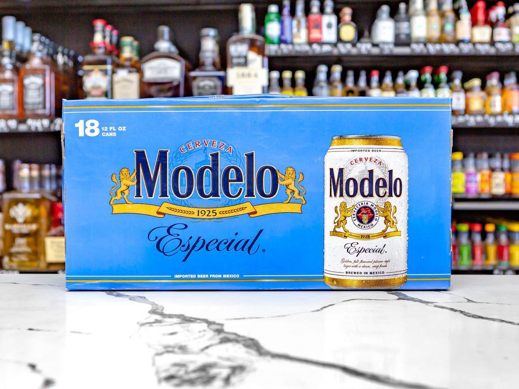 Pilsner Modelo Especial · 18 pack, 12 oz. cans. Abv. 4.5%. Must be 21 to purchase.