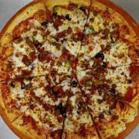 Big 10 · Italian Sausage, Pepperoni, Beef, Canadian Bacon, Sausage, Bacon, Green Peppers, Mushrooms, ...