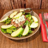 Tukey Harvest Bowl Salad  · Our turkey patty with blue cheese crumbles, dried cranberries, quinoa, green apple, mixed gr...