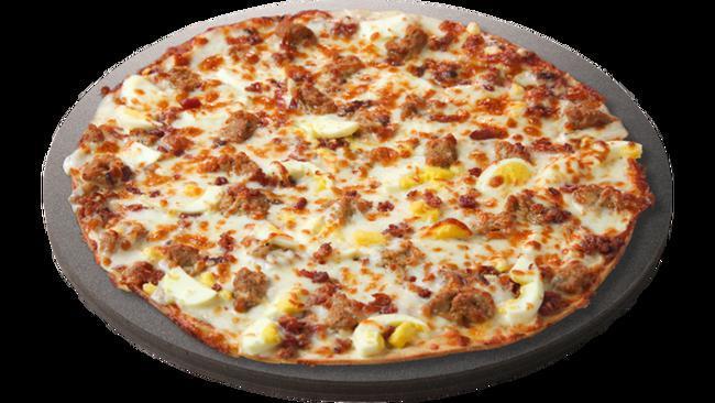 Bake @ Home Bacon Sausage · Medium thin crust with sausage gravy, Italian sausage, bacon, scrambled eggs. Bake at home from frozen.