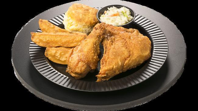 2 Piece Dinner · Includes 2 pieces of Crispy Ranch chicken, coleslaw and biscuit plus your choice of potato. For all white or all dark meat, select one of the chicken options. All white meat is an additional charge. We offer chicken covered in sauce for an additional charge at participating locations. Select from the optional sauces listed.