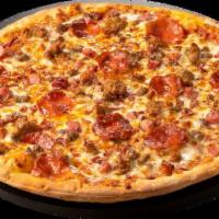 Bronco - Large · Beef, Italian Sausage, Pepperoni, Diced Ham, Bacon Pieces