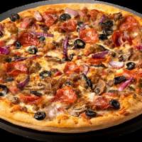 GS-Roundup · Beef, Pepperoni, Italian Sausage, Red Onions, Mushrooms, Black Olives