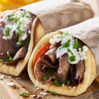 Beef Gyro Sandwich · Cooked on a spit and wrapped in a pita.