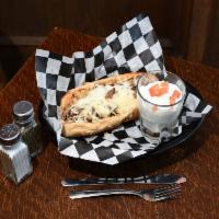 Philly Cheese Steak Sandwich · Thinly sliced beef with sauteed onions, mushrooms and green peppers. Served on a bakery soft...