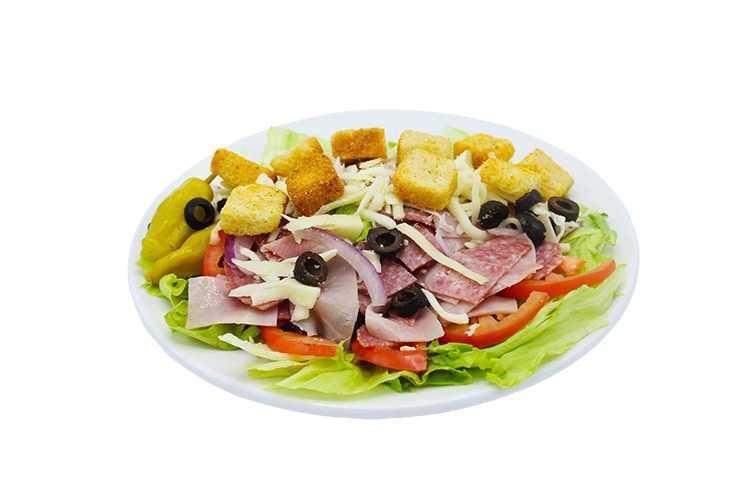 Antipasto Salad · Ham, salami, lettuce, Kalamata olives, shredded mozzarella cheese, tomatoes, red onions, pepperoncinis and croutons. 