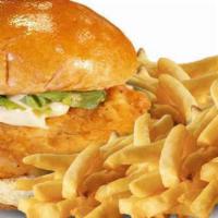 Chicken Sandwich · Fried chicken patty topped with lettuce and mayo. Your choice of regular or Buffalo chicken ...