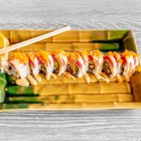 Dragon Roll · Shrimp tempura, crab meat with spicy tuna.