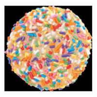 Birthday Cake Cookie · A confetti-vanilla cake flavor cookie with white chocolate chunks and confetti sprinkles bak...