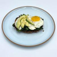 Sunny Day · Organic charred kale, organic cage free egg, organic avocado on multigrain bread