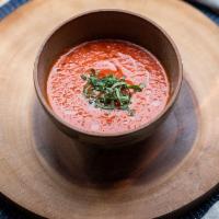 Fire Roasted Tomato Soup · basil + olive oil