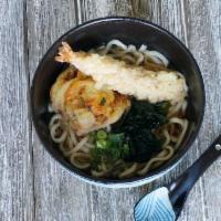 Mix Tempura Udon · locally-made fresh Udon noodle in umami-rich dashi broth with Tempura Shrimp and Tempura Veg...