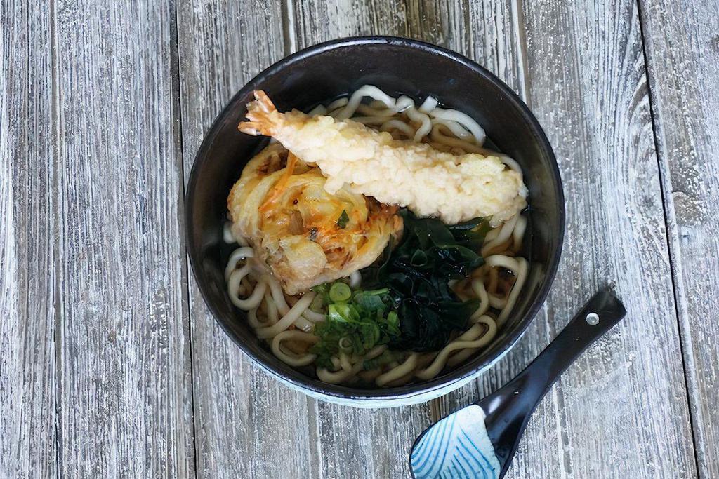 Mix Tempura Udon · locally-made fresh Udon noodle in umami-rich dashi broth with Tempura Shrimp and Tempura Veggies.
Screen reader support enabled.
