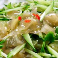 Cold Wide Bean Noodle 凉拌粉皮 · Soup that is made with chicken, broth, noodles, and vegetables. 