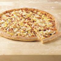 BBQ Chicken Bacon Pizza · BBQ sauce topped with all-white chicken, bacon and onions.
