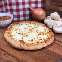 The Californian Greek White Pizza · Garlic, oregano, ricotta, feta and mozzarella cheeses.