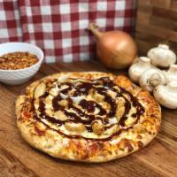BBQ Chicken Pizza · Served with chicken, onion, extra cheese, and BBQ sauce.