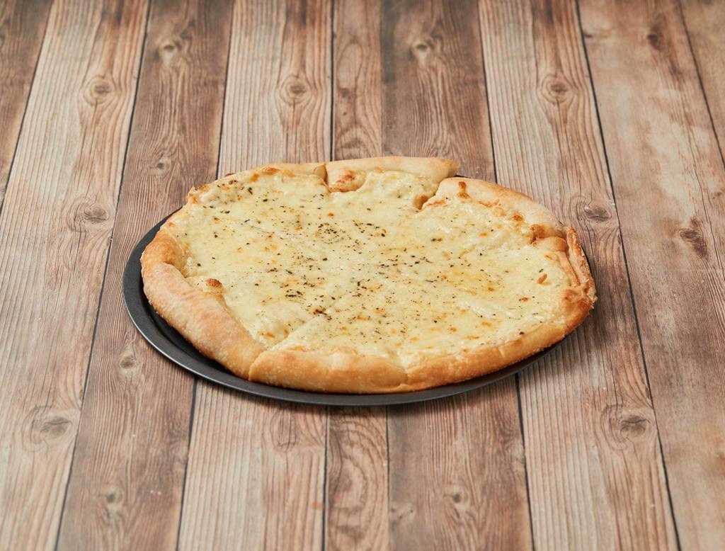 White Thin Crust Cheese Pizza · 8 slices. Blend of ricotta, mozzarella, garlic and oregano.