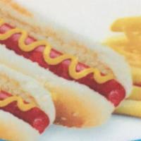 2 hot dogs and fries  · 2 hot dogs and fries