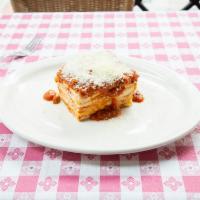 Lasagna Emiliana · Bechamel and prime beef meat sauce.