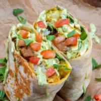 Beyond Burrito · 3 eggs, choice of beyond sausage, white american cheese, crispy tater tots, spicy basil aiol...