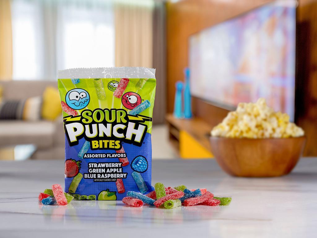 Sour Punch Bites Assorted Flavors (5 oz.) · Sweet & sour flavor and classic sugar coating in a bite size piece (popcorn sold separately).
