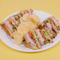 Turkey Club, Chips and Can Soda · 