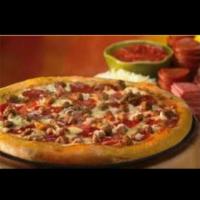 The Meatster Pizza · Our secret recipe pizza sauce topped with pepperoni, Italian sausage, ground beef, Italian s...