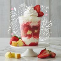 Strawberry Shortcake Sundae · Sweet cream ice cream with vanilla cake on bottom. Served with strawberry, strawberry syrup,...