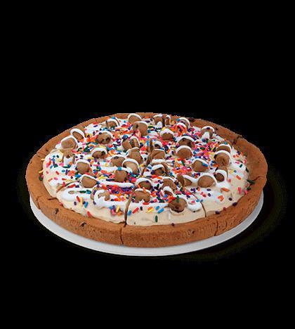 Chocolate Chip Cookie Dough Polar Pizza · An ice cream treat you eat like pizza. A chocolate chip cookie crust with chocolate chip cookie dough ice cream, topped with cookie dough pieces and rainbow sprinkles, and drizzled with marshmallow topping.