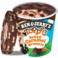 Ben & Jerry's Topped Salted Caramel Brownie (1 Pint) · Ben & Jerry's Vanilla ice cream with salted caramel swirls & fudge brownies topped with cara...