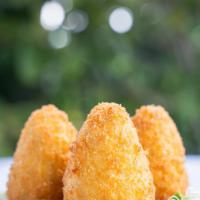 Coxinha · 5 pieces. Perfect bite-sized Brazilian fried croqueta filled with seasoned pulled chicken br...