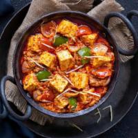 Kadai Paneer · Cubes of handmade Indian cheese, in an onion and bell peppers and tomato based gravy.