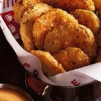 Fried Pickle Nickels · Tangy and downright tasty kosher dill slices hand-battered and fried ’til golden brown. Serv...