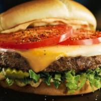 The Master Cheese Burger · Gourmet patty with a duo of melted Cheddar and Provolone cheeses, Bistro Sauce, dill pickle ...