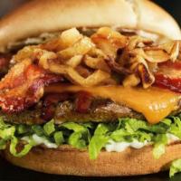 The Southern Charm Burger™ · Mind your manners around this gourmet patty glazed with brown sugar and topped with candied ...