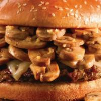 Sautéed 'Shroom Burger · Mushrooms of the world, we sauté you—in garlic Parmesan! Topped with melted Swiss.