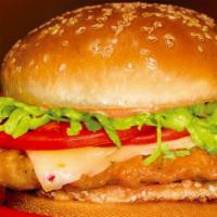 Ragin' Cajun Chicken Burger · This is one saucy chicken breast. Fried and dipped in cayenne pepper sauce. Topped with Pepp...