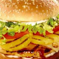 Teriyaki Chicken Burger · Channel your inner ninja with this perfectly grilled chicken breast, teriyaki, grilled pinea...