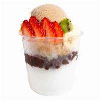 Coffee Bowl Shaved Ice · Crushed ice, fresh fruit, boba coffee, coffee ice cream, mochi, condensed milk.